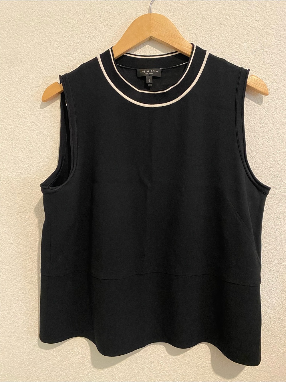 rag & bone Black Sleeveless Tank with White Contrast Neck Trim